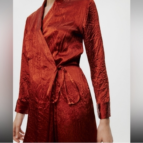 New Zara Woman Collection ZW Satin Effect Wrinkle Wrap Kimono Robe Dress NWT - Picture 4 of 12